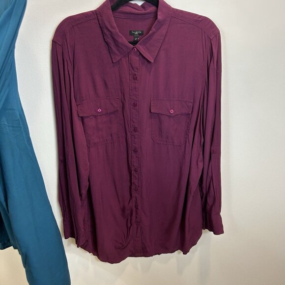 Lot Of 2 Talbots 2X Button Down Blouse Tops Rayon Chest Pockets Career - Picture 7 of 12